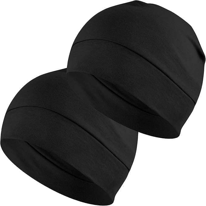 BISMAADH Cotton Skull Caps for Men and Women,2-Pack Lightweight Beanie Sleep Hats Breathable Helmet Liner Biking - Image 1